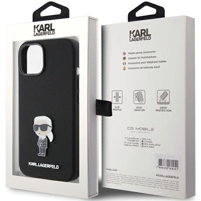 8. Karl Lagerfeld Silicone Ikonik Metal Pin case for iPhone 15 Plus / 14 Plus - black