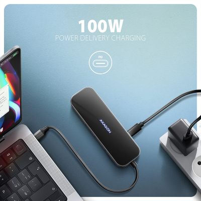 15. AXAGON HMC-6GLN USB Hub, 2x USB-A, 1x USB-C, 1x HDMI 2.0, 1x RJ45, 100 W PD – silver