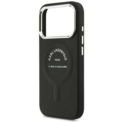6. Karl Lagerfeld Embossed Open Ring RSG Logo MagSafe Case for iPhone 17 Pro / 18 Pro - Black