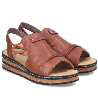 3. Comfortable women's wedge sandals, brown, Rieker 62962-22