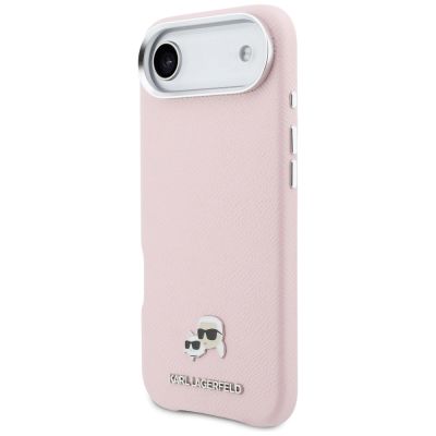 2. Karl Lagerfeld Karl & Choupette Head Pins Saffiano MagSafe iPhone Air Case - Pink