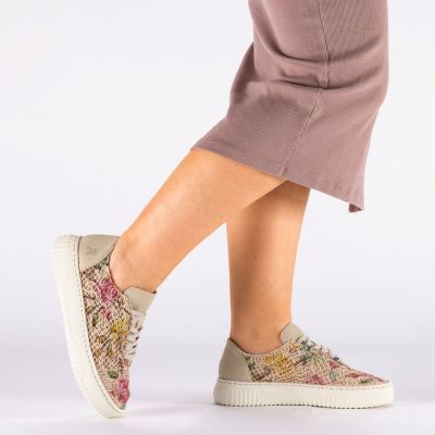 7. Women's openwork shoes with flowers, beige, Rieker N9919-91