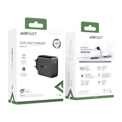 5. Acefast charger 2x USB Type C 40W, PPS, PD, QC 3.0, AFC, FCP black (A9 black)