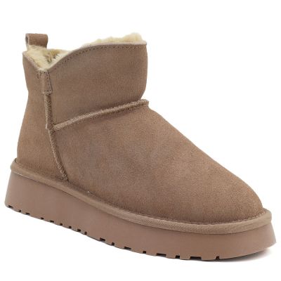 Women's leather ankle boots with beige platform snow boots Vinceza 97961
