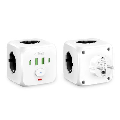 2. Tech-Protect PCL3x4 Power Strip, 2x USB-A, 2x USB-C, 3x AC Type Schuko - White