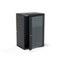 19" 18U 600x450 wall-mounted cabinet, (double-section option), single-leaf glass door, removable full rear cover, removable full side covers, lockable, 4 beams, black, for self-assembly - Flat Pack, ALANTEC