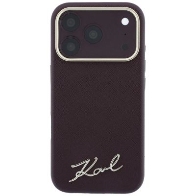 3. Karl Lagerfeld Saffiano Small Script Metal Logo MagSafe case for iPhone 17 Pro / 18 Pro - burgundy