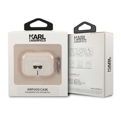 3. Karl Lagerfeld Glitter Karl's Head Case for AirPods Pro - Gold