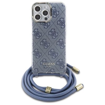 2. Guess Crossbody Cord 4G Print Case with Lanyard for iPhone 16 Pro - Blue