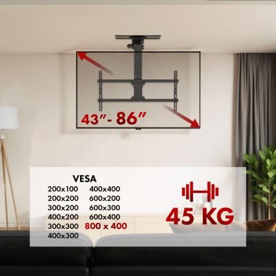 10. Maclean electric TV mount, ceiling mount, Tuya compatible, max. VESA 800x400, horizontal adjustment +90°~-90°, for TV 43-86", max. 45kg, MC-109 T