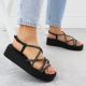3. Women's Roman wedge sandals with zircons, black Filippo DS6898
