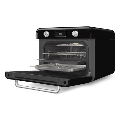 9. Smeg COF01BLEU Small Black Steam Oven Buttons, Rotary