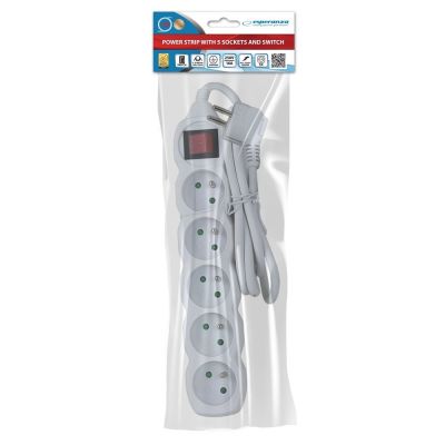 ESPERANZA POWER STRIP 5 OUTLETS SWITCH 1.5M WHITE ELK214W