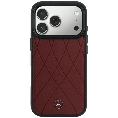 3. Mercedes Leather Crossed Lines MagSafe case for iPhone 17 Pro Max / 18 Pro Max - burgundy