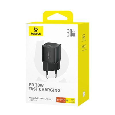 6. Baseus GaN5S 30W EU USB-C Wall Charger - Black