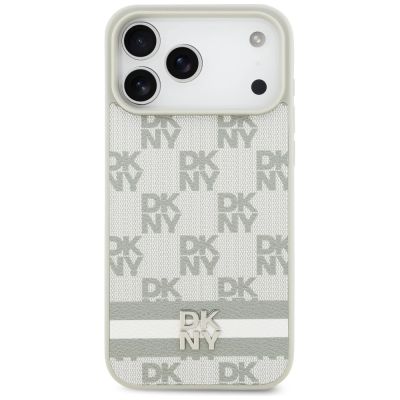 3. DKNY Checkered with Printed Stripes Case for iPhone 17 Pro Max - Beige