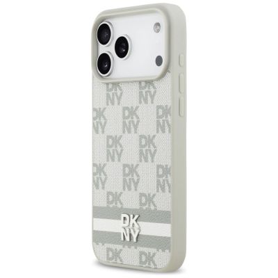 2. DKNY Checkered with Printed Stripes Case for iPhone 17 Pro Max - Beige
