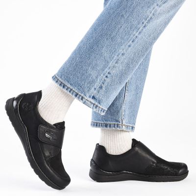 7. Rieker 48954-00 comfortable black women's shoes with Velcro