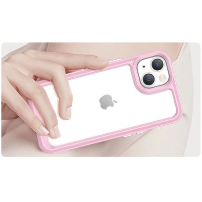 4. Outer Space Case iPhone 14 Plus hard cover with a gel frame pink