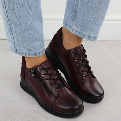 7. Burgundy Leather Women’s Wedge Shoes Vinceza 39964