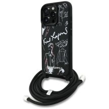 Karl Lagerfeld Crossbody Grained Pattern & Logo Case for iPhone 16 Pro Max - Black