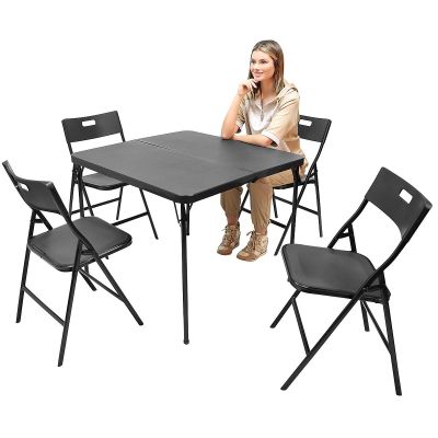 16. TOURIST CATERING SET FOLDING TABLE 86.5x86.5x71CM AND 4 BLACK CHAIRS