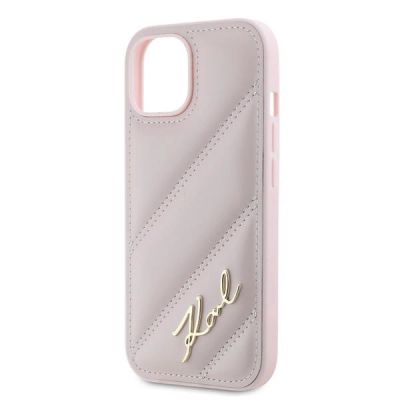 6. Karl Lagerfeld Diagonal Quilted Script case for iPhone 15 Plus / 14 Plus - pink
