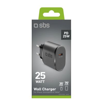 3. SBS TETR1CPD25 25W USB-C Wall Charger with Power Delivery - Black