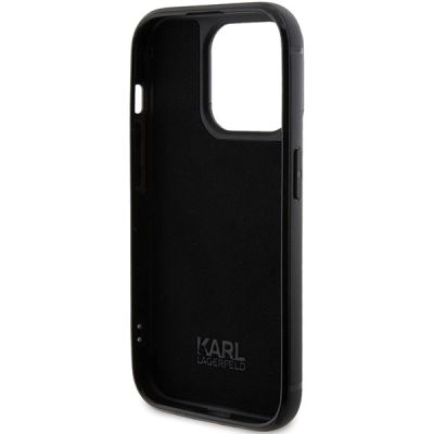 7. Karl Lagerfeld Rhinestone Logo Metal Plate case for iPhone 15 Pro - black
