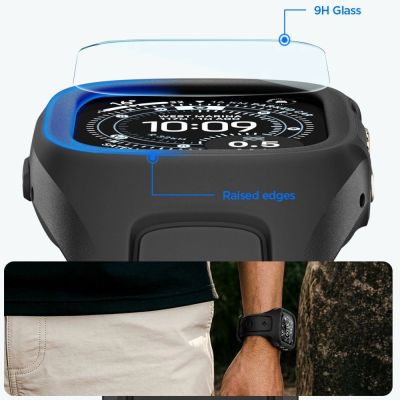 8. Spigen Liquid Air Pro Case Strap + 9H Tempered Glass for Apple Watch Ultra 49mm - Black