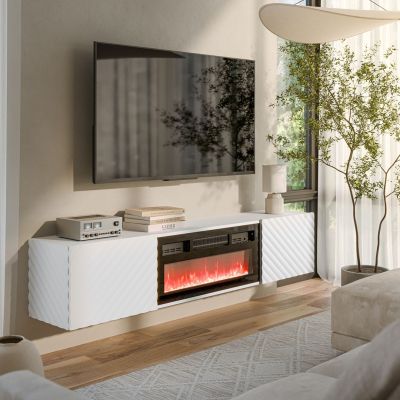 3. LARA TV cabinet 183x35x37 white matt + black fireplace