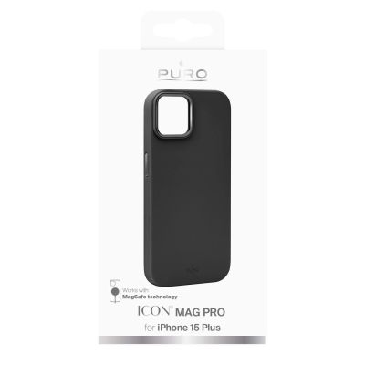 3. Puro Icon Mag Pro Silicone Case with MagSafe with Metal Buttons for iPhone 15 Plus - Black