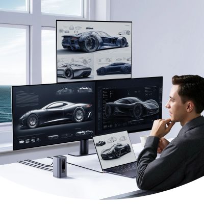 10. Baseus Spacemate RD1 hub 11in1 USB-C docking station - 2xHDMI 4K@60Hz 2xDP 4K@60Hz 2xUSB-A 10Gb/s USB-C 10Gb/s RJ45 USB-A 480Mb/s USB-C PD mini jack 3.5mm EU charger - gray