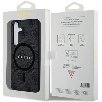 7. Guess 4G Collection Leather Metal Logo MagSafe Case for Samsung Galaxy S24 - Black
