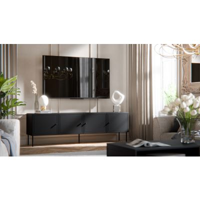 3. 4-Door TV Cabinet PALAZZO BIS 201x40x60 cm, Matt Black