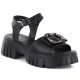 Women's leather sandals on a platform with decoration, black Vinceza 26-79611