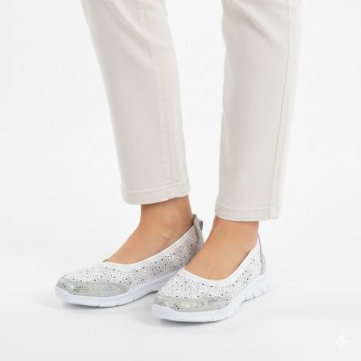 5. Women's leather ballet flats with openwork pattern, white Jezzi 9997