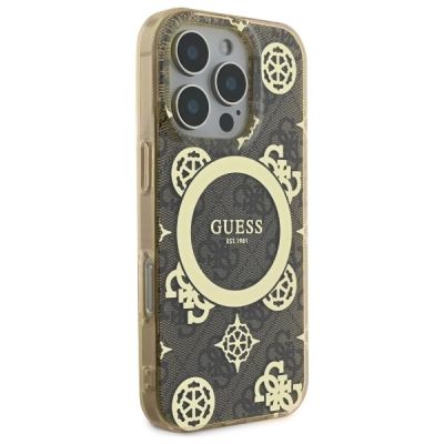 4. Guess IML Peony On 4G Background MagSafe Case for iPhone 16 Pro Max - Brown