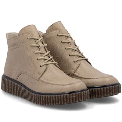 10. Women's beige leather wedge ankle boots Rieker Y4304-20