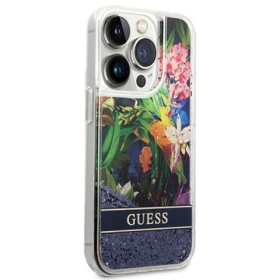 9. Guess Flower Liquid Glitter case for iPhone 14 Pro Max - blue