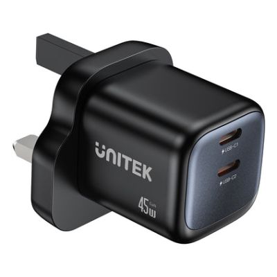 29. UNITEK 2X GAN 45W CHARGING UNIT, 2XUSB-C PD 3.0, QC, BLACK
