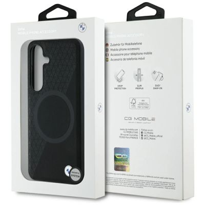 8. BMW Leather Half Textured MagSafe Case for Samsung Galaxy S25 - Black