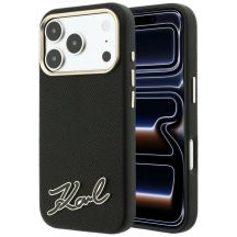 Karl Lagerfeld Grained with Resin Signature Logo MagSafe Case for iPhone 18 Pro / 17 Pro - Black