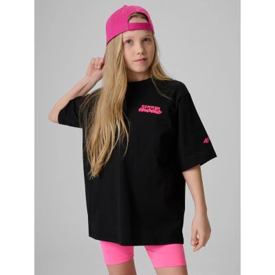 Girls' loose T-shirt with print 4F 4FJRSS26TTSHF3910-20S