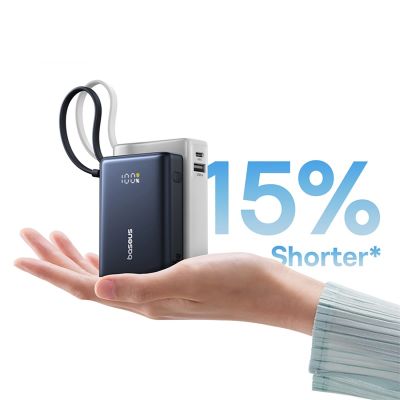 7. Baseus PicoGo 10000mAh 45W Power Bank with Digital Display and Built-in USB-C Cable - Black