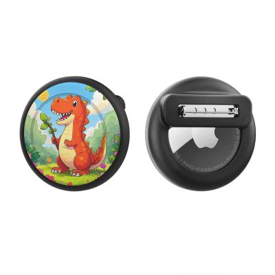 3. AirTag badge case - black with dinosaur print