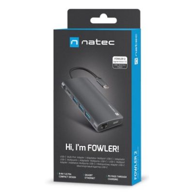 2. MULTIPORT ADAPTER NATEC FOWLER 2 V2 USB-C 8IN1 HUB ->USB 3.0 3X, HDMI 4K, USB-C, RJ45, SD, MICRO SD