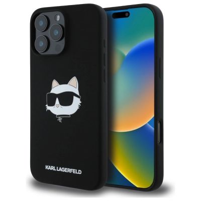 Karl Lagerfeld Silicone Choupette Head Print MagSafe iPhone 16 Pro Case - Black