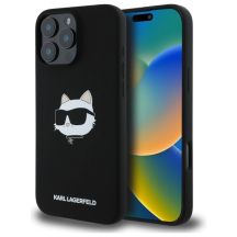 Karl Lagerfeld Silicone Choupette Head Print MagSafe iPhone 16 Pro Case - Black