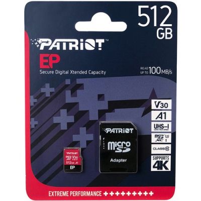 4. Patriot Memory EP Pro PEF512GEP31MCX Memory Card with Adapter (512GB; Class 10, Class A1, Class U3, V30; Adapter, Memory Card)